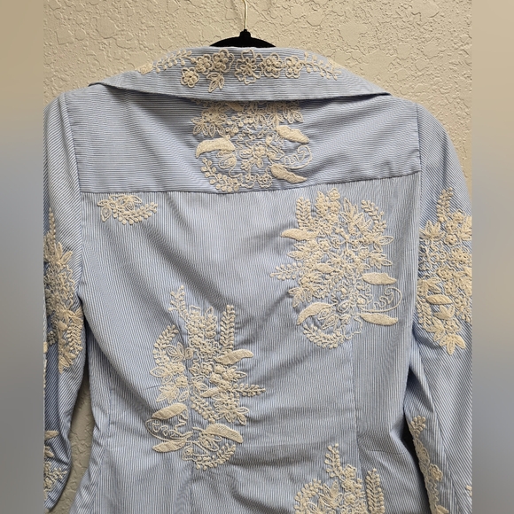 Alice + Olivia Toro Embroidered Striped Poplin Top Size XS - Picture 10 of 11